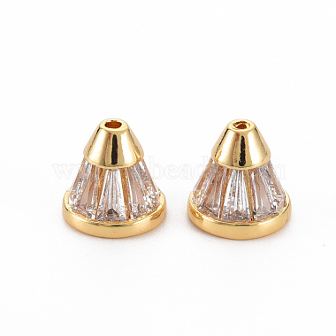 Real 18K Gold Plated Clear Cone Brass+Cubic Zirconia Beads