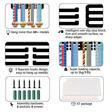 Support mural d'affichage de support de cintre de médaille de fer de thème sportif(ODIS-WH0055-111)-3