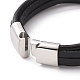 Bracelet multi-rangs cordon tressé cuir noir avec 201 fermoirs aimantés acier inoxydable(BJEW-P275-08P)-3