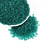 FGB Grade A Transparent Round Glass Seed Beads, Light Sea Green, 8/0, 3x2mm, Hole: 1mm, about 10000pcs/pound(SEED-WH0009-03)
