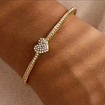 304 Stainless Steel & Rhinestone Cuff Bangles for Women, Heart, Golden, Inner Diameter: 1.85 inch(4.7cm)x2.17 inch(5.5cm)(BJEW-D464-01G)