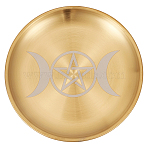 1Pc 201 Stainless Steel Candle Holder, Tarot Theme Tealight Tray, for Witchcraft Wiccan Altar Supplies, Flat Round, Moon, Golden, 140mm(AJEW-CN0007-40)