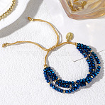 Bohemian Style Brass Charm Bracelets, Glass Beads Braided Bead Bracelets for Women, Oval with Virgin Mary, Prussian Blue(KL4683-4)