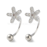 999 Fine Silver Micro Pave Clear Cubic Zirconia Ear Plug Gauges, Flower, Platinum, 16x7.5mm(EJEW-P296-07P)