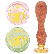 Brass Wax Seal Stamp with Rosewood Handle, for DIY Scrapbooking, Rabbit Pattern, 25mm(AJEW-WH0412-0013)