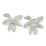 Non-Tarnish 304 Stainless Steel Stud Earrings for Women, Leaf, Stainless Steel Color, 17x18mm(EJEW-S227-31P)