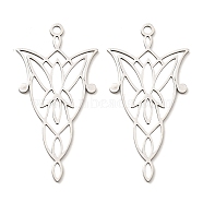 201 Stainless Steel Pendants, Laser Cut, Flower Charm, Stainless Steel Color, 41x20.5x1mm, Hole: 1.8mm(X-STAS-M318-22P)