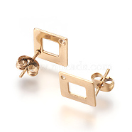 Ion Plating(IP) 304 Stainless Steel Stud Earring Findings for Dangle Charms, Rhombus, Golden, Rhombus: 13.5x13.5mm, Hole: 1.2mm, Pin: 0.7mm, Side Length: 10mm(STAS-L216-06A-G)