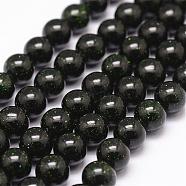 Synthetic Green Goldstone Beads Strands, Dyed & Heated, Round, 8mm, Hole: 1.2mm, 48pcs/strand, 14.5~15 inch(G-N0178-02-8mm)