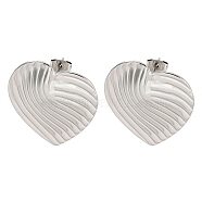 304 Stainless Steel Ear Studs, Heart, Stainless Steel Color, 29x27mm(EJEW-P270-06A-P)