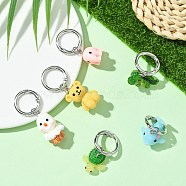 12Pcs 6 Style Animal Resin Pendant Shoe Charms, with Alloy Spring Gate Rings, Elephant Bear Duck, Mixed Color, 45~53mm, 2pcs/style(HJEW-DR00001)