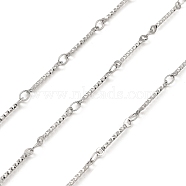 304 Stainless Steel Rectangle Link Chains, Soldered, Textured, with Spool, Stainless Steel Color, 15x1x1mm, Ring: 2mm, about 10m/roll(CHS-G025-12P)