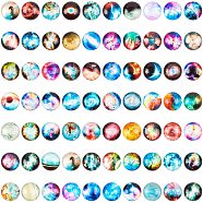 Flatback Glass Cabochons for DIY Projects, Dome/Half Round with Mixed Patterns, Mixed Color, Starry Sky Pattern, 12x4mm, 140pcs/box(GGLA-AR0001-01H)