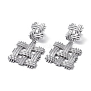 304 Stainless Steel Stud Earrings, Square, Stainless Steel Color, 52.5x29.5mm(EJEW-M250-02B-P)