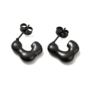 Ion Plating(IP) 304 Stainless Steel Rectangle Stud Earrings, Half Hoop Earrings for Women, Electrophoresis Black, 11x15x3.5mm, Pin: 0.7mm(EJEW-P202-06EB)