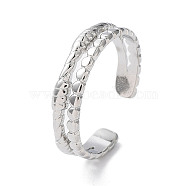304 Stainless Steel Double Line Open Cuff Rings, Stainless Steel Color, Inner Diameter: 18.3mm(RJEW-D006-06P)