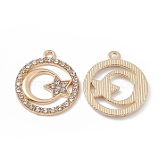 Alloy Crystal Rhinestone Pendants, Flat Round with Star Charms, Light Gold, 23x20x2mm, Hole: 1.8mm(FIND-C019-02KCG)