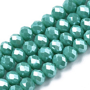 Electroplate Glass Beads Strands, Pearl Luster Plated, Faceted, Rondelle, Medium Turquoise, 3.5x3mm, Hole: 0.4mm, about 113~115pcs/strand, 32~33cm(EGLA-A034-P3mm-A03)