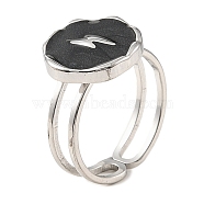 304 Stainless Steel Enamel Open Cuff Rings for Women, Hexagon, Stainless Steel Color, Inner Diameter: 17mm(RJEW-F166-41P-02)