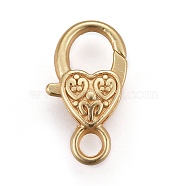 Tibetan Style Heart Lobster Claw Clasps, Cadmium Free & Nickel Free & Lead Free, Real 18K Gold Plated, 26.5x14x6mm, Hole: 4mm(LF014Y-MG-NR)