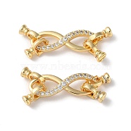 Rack Plating Brass Pave Clear Cubic Zirconia Fold Over Clasps, Infinity, Real 18K Gold Plated, Infinity: 8x24x3mm, Clasps: 9x5.5x4mm(KK-M264-15G)