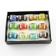 Handmade Gold Sand Lampwork Wide Band Rings, Mixed Color, 17~19mm, about 12pcs/box(RJEW-Q150-M10-B)