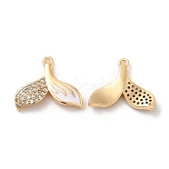 Brass with Clear Cubic Zirconia Enamel Charms, Fishtail, Real 18K Gold Plated, 12.5x15x2mm, Hole: 1mm(KK-F860-57G)