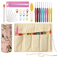 Ergonomic Crochet Hooks Kits with Flower Pattern Storage Bag Roll, DIY Crochet Needles Kit for Beginners, Experienced Crochet Hook Lovers, Pink, 18.5x9cm(PW-WG56650-01)