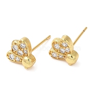 Rack Plating Brass Badminton Stud Earrings with Cubic Zirconia, Lead Free & Cadmium Free, Real 18K Gold Plated, 9x9mm(EJEW-D061-21G)