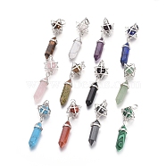 Natural & Synthetic Mixed Gemstone Pendants, Pointed Pendants, with Platinum Tone Brass Findings, Star & Bullet, 72mm, Hole: 7x5mm(G-L512-M)