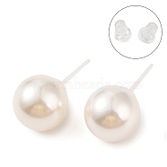 Hypoallergenic Bioceramics Zirconia Ceramic Stud Earrings, with Shell, No Fading and Nickel Free, Round, Old Lace, 25x12.5mm(EJEW-C111-13B)