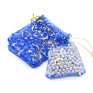 Hot Stamping Rectangle Organza Drawstring Gift Bags, Storage Bags with Moon and Star Print, Blue, 9x7cm(WG15067-15)