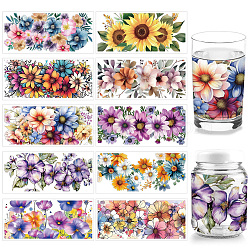 PVC DIY Heat Transfer Paper, for UV Sublimation Cup, Flower, 110x240mm, 10 style, 1pc/style, 10pcs/set(DIY-WH0517-031)