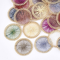 Polyester Thread Woven Pendants, with Alloy Findings, Flat Round, Golden, Mixed Color, 38x4mm(FIND-S306-08)