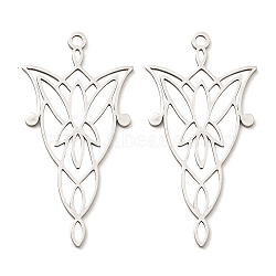 201 Stainless Steel Pendants, Laser Cut, Flower Charm, Stainless Steel Color, 41x20.5x1mm, Hole: 1.8mm(X-STAS-M318-22P)