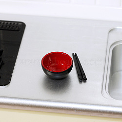 Mini Alloy Bowls and Chopsticks Set, for Dollhouse Accessories, Pretending Prop Decorations, Black, Bowl: 16x8mm, chopstick: 23x2mm(BOTT-PW0001-192)
