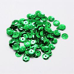 Plastic Paillette Beads, Semi-cupped Sequins Beads, Center Hole, Green, 4x0.5mm, Hole: 1mm(PVC-A001-4mm-04)