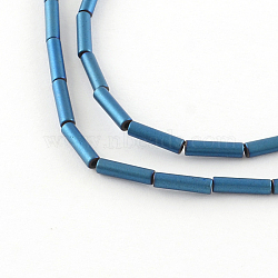 Tube Electroplate Non-magnetic Synthetic Hematite Bead Strands, Matte Style, Blue Plated, 8x2mm, Hole: 1mm, about 50pcs/strand, 15.7 inch(G-S203-26B)