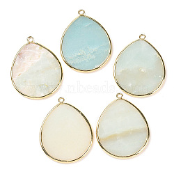 Natural Amazonite Pendants, with Brass Findings, Drop, Golden, 42~44x33~35x2.5mm, Hole: 2mm(G-E526-01B)