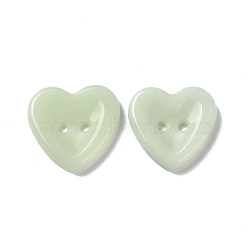 Ceramics Buttons, 2-Hole, Heart, Pale Green, 17.5x17.5x3mm, Hole: 1.6mm(PORC-B001-01A)