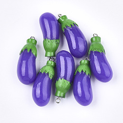 Resin Pendants, with Platinum Tone Iron Findings, Imitation Food, Eggplant, Blue Violet, 39~41x15x14.5~15mm, Hole: 2mm(RESI-T028-41)