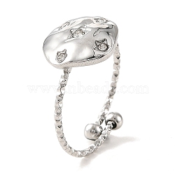 304 Stainless Steel Adjustable Ring for Women, with Rhinestone, Flat Round, Stainless Steel Color, Adjustable(RJEW-F166-10P-02)