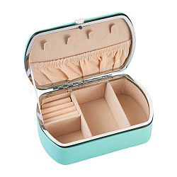 PU Leather Jewelry Storage Box, with Velvet Lining, Column, Cyan, 3-3/4x5-3/4x2 inch(9.5x14.6x5cm)(LBOX-TAC0001-01A)