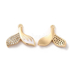 Brass with Clear Cubic Zirconia Enamel Charms, Fishtail, Real 18K Gold Plated, 12.5x15x2mm, Hole: 1mm(KK-F860-57G)