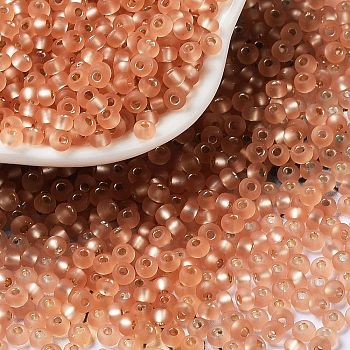 8/0 Glass Seed Beads, Frosted, Silver Lined, Round, Dark Salmon, 3x2mm, Hole: 1mm