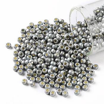 TOHO Round Seed Beads, Japanese Seed Beads, (PF565F) PermaFinish Silver Grey Metallic Matte, 8/0, 3mm, Hole: 1mm, about 222pcs/10g