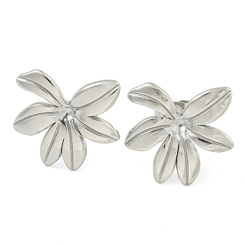 Non-Tarnish 304 Stainless Steel Stud Earrings for Women, Leaf, Stainless Steel Color, 17x18mm