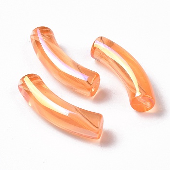 UV Plating Transparent Rainbow Iridescent Acrylic Beads, Curved Tube, Coral, 32~33x10x8mm, Hole: 1.6mm