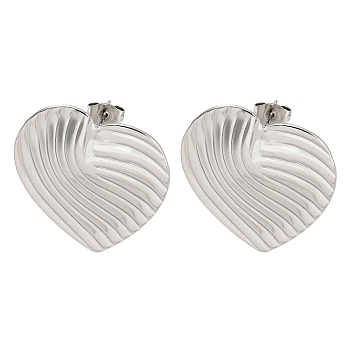 Non-Tarnish 304 Stainless Steel Ear Studs, Heart, Stainless Steel Color, 29x27mm