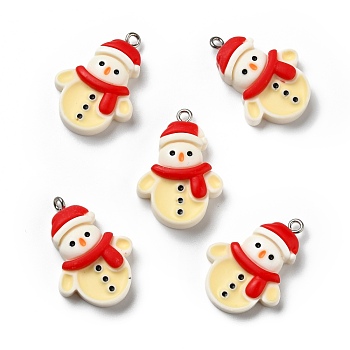 Opaque Resin Pendants, with Platinum Tone Iron Loops, Christmas Theme, Snowman, Colorful, 29x21x11.5mm, Hole: 2mm